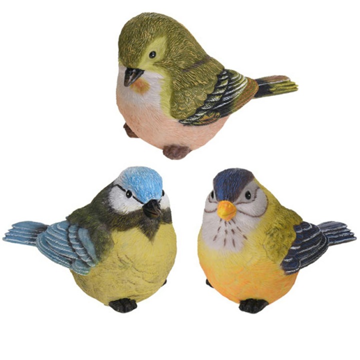 Декоративна фигурка, Многоцветна птица, Пластмаса, 10 см, За градина, на тераса или балкон, Комплект от 20 части