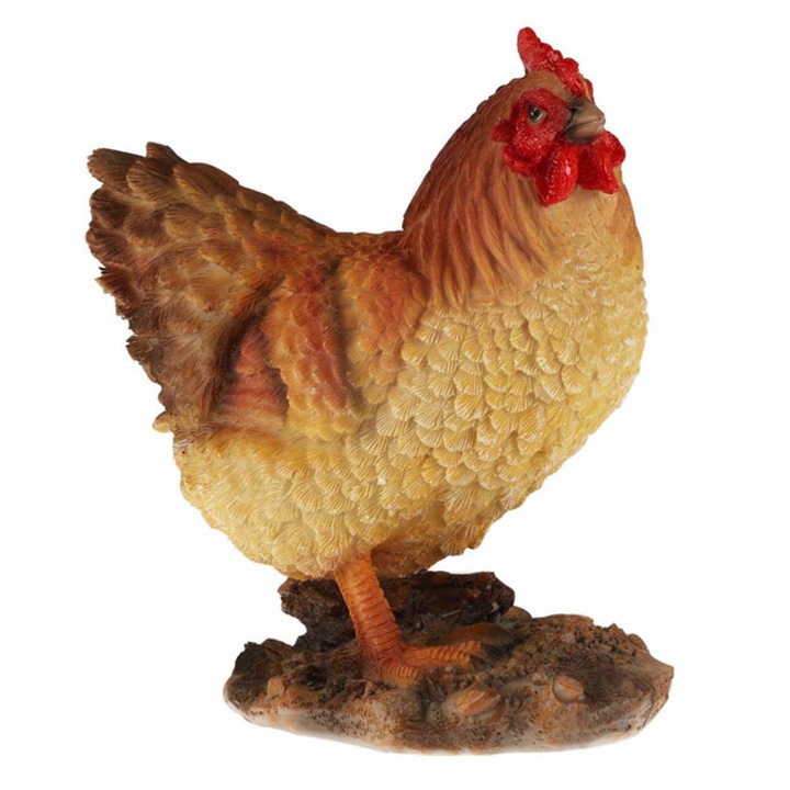 Dekoratív kerti figura, polirezin csirke, többszínű, 30 cm, időjárásálló, természetes színek, stílusos kiegészítő kertbe, teraszra vagy erkélyre