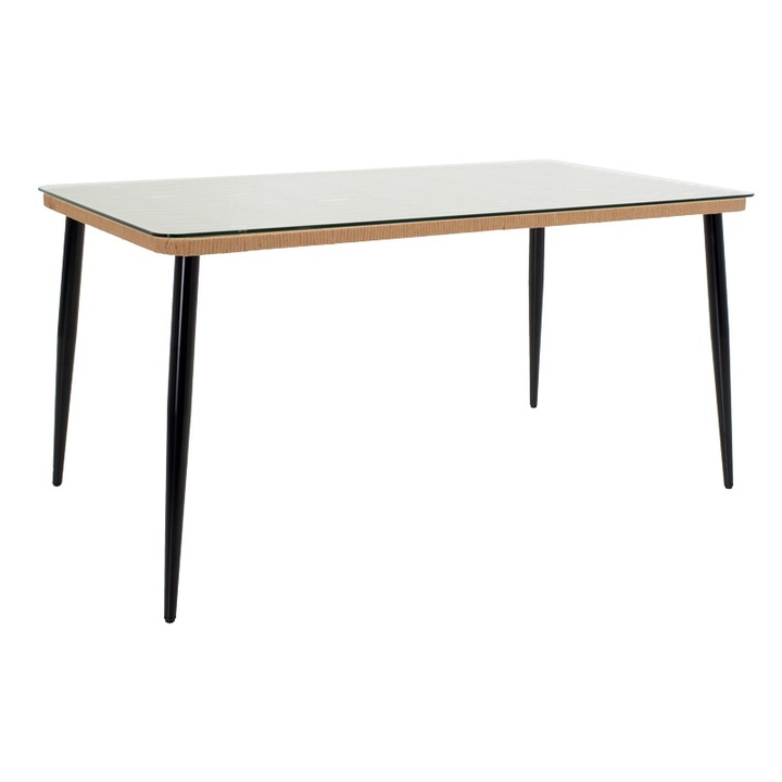 Set Masa si Scaune de Exterior, 7 Piese, Model Naoki V2, Natural/Negru, 160x90x78 cm