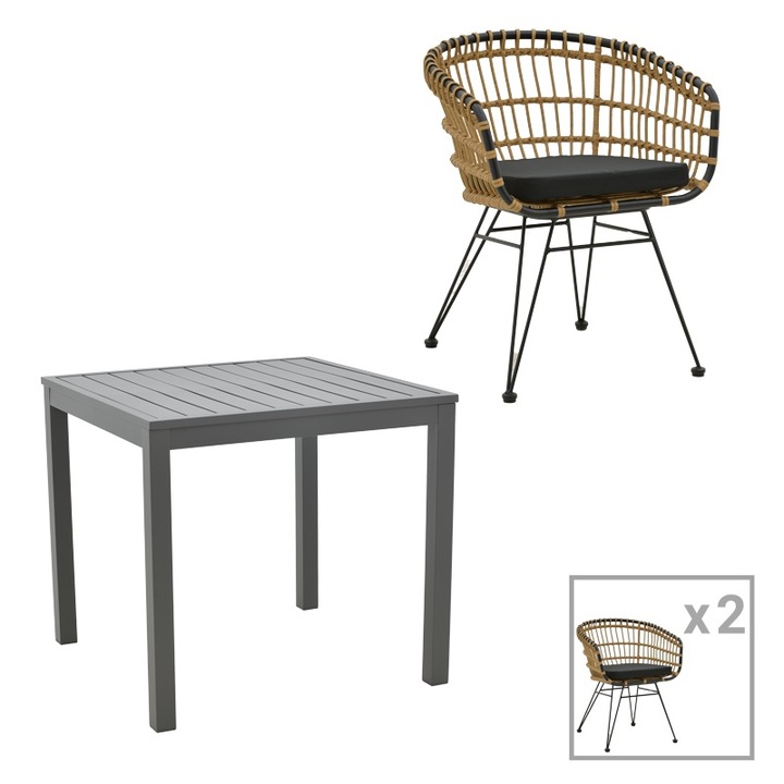 Set masa si fotolii 3 buc de gradina Romeo C Antracit 80x80x74 cm