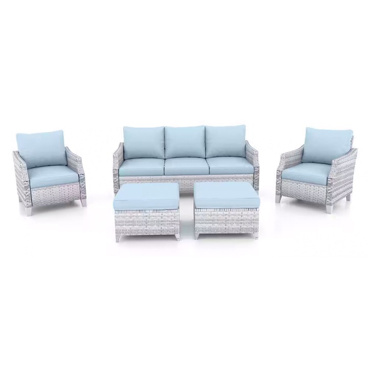 Set mobilier gradina/terasa 5 piese, Maison Mex DERBY, mix gri/albastru