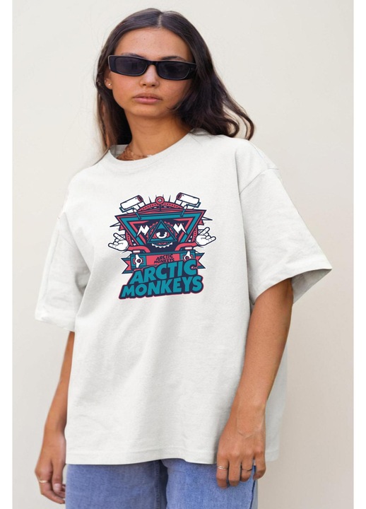 Női oversize póló Arctic Monkeys Vibes mintával, Pamut, Fehér, XS-S