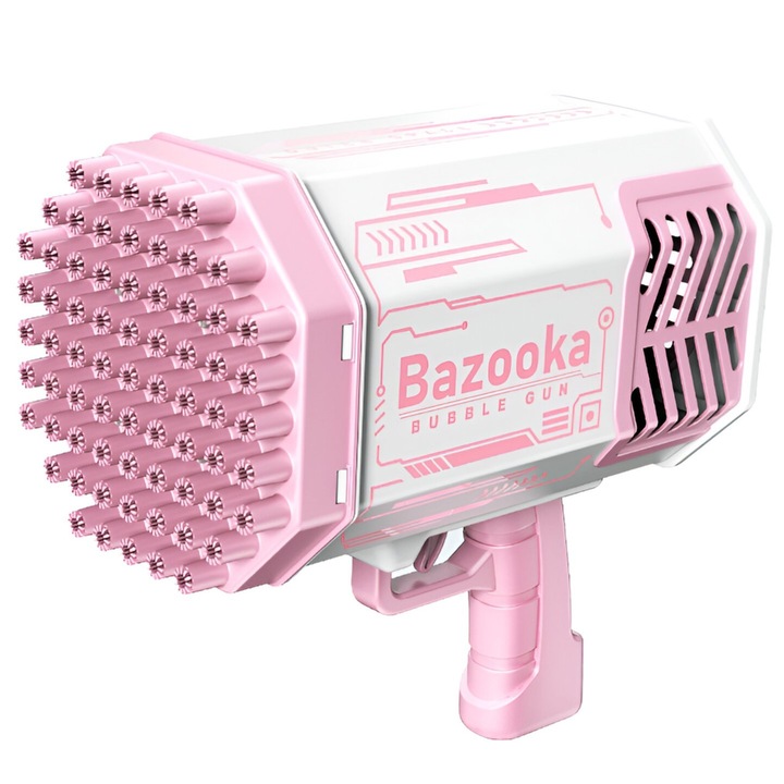 Пистолет за сапунени балони, Stef's Cat, 69 дупки, цветни светлини, розов, 24x14x24см