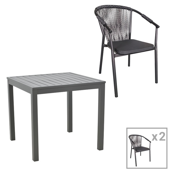 Set masa si scaune 3 buc de gradina Irina Adele Antracit 80x80x74 cm