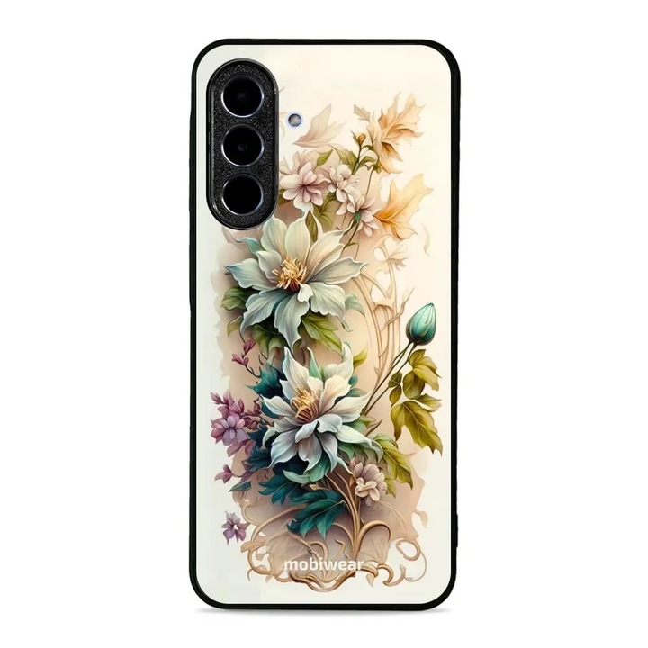 Калъф, MobiWear, за Samsung Galaxy A26 5G, кремав с цветя