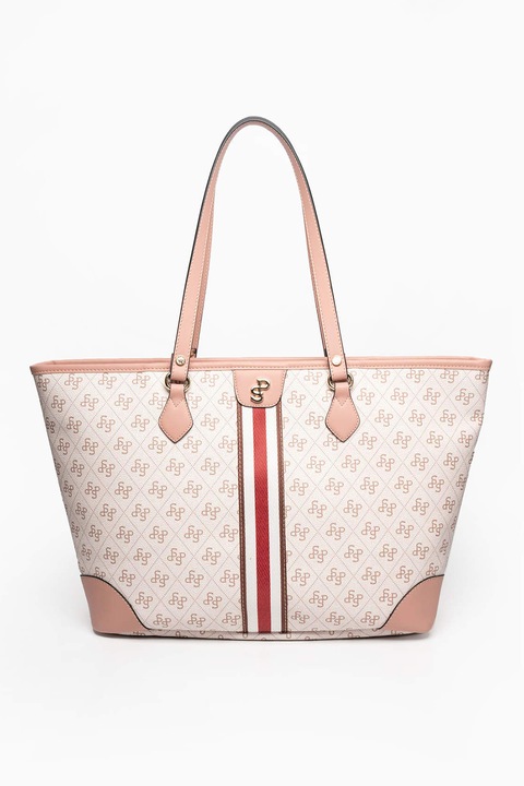 Silver&Polo, Geanta shopper din piele ecologica cu model monograma, Roz deschis