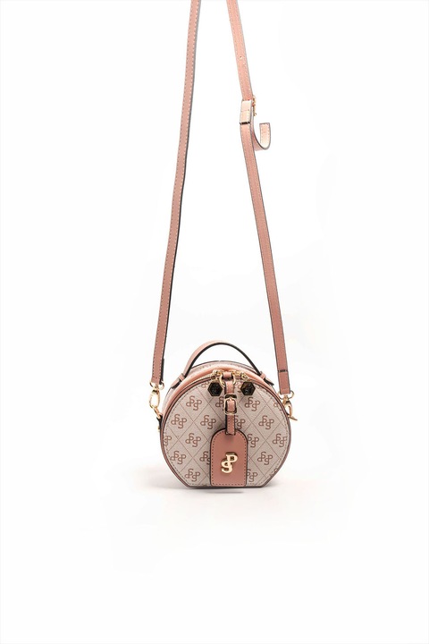 Silver&Polo, Geanta crossbody cu fermoar si model, Roz deschis