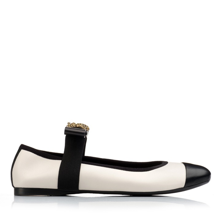 Balerini dama, Musette, BEE A203, Piele naturala, Ivoire/Negru