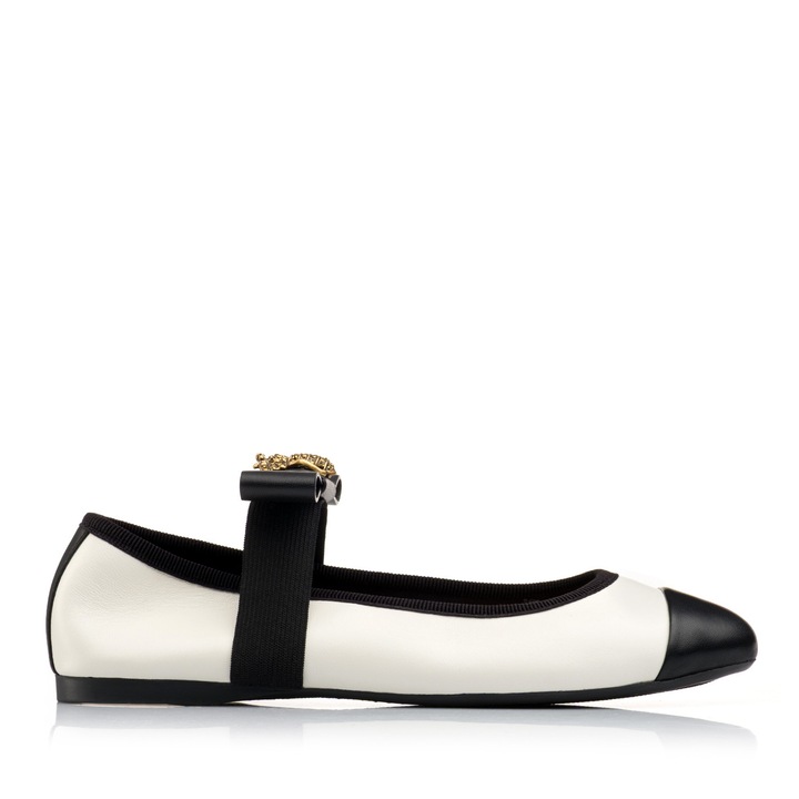Balerini dama, Musette, BEE A203, Piele naturala, Ivoire/Negru