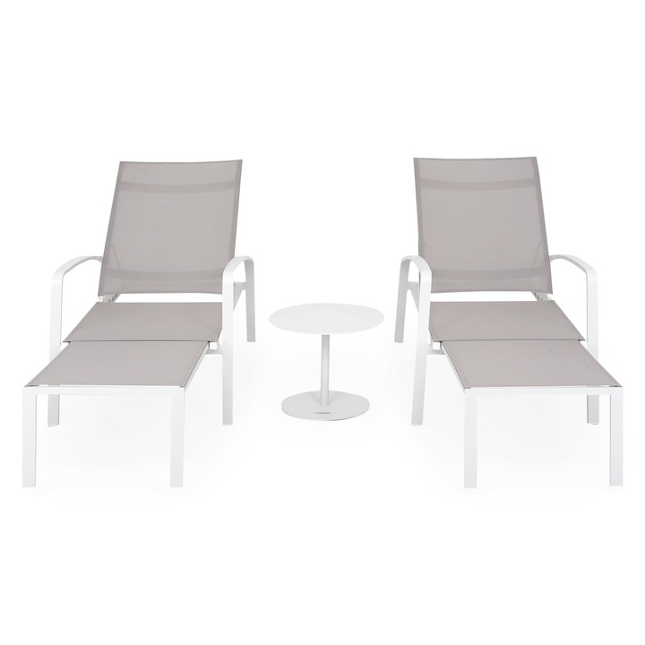 Set mobilier gradina/terasa 2 sezlonguri si masuta, Maison Mex COSMO, alb/latte