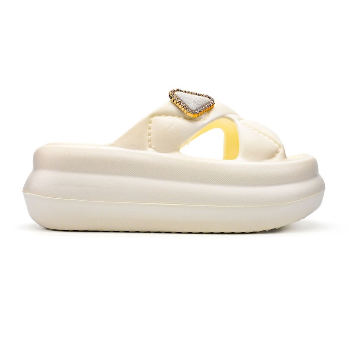 Дамски чехли, с платформа и аксесоари, дунапрен, PD1039, Бял, 38-39