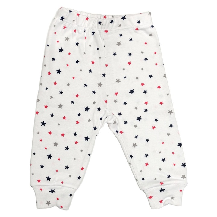 Pantaloni cu manseta, Rombaby, imprimeu-stelute rosii, Alb