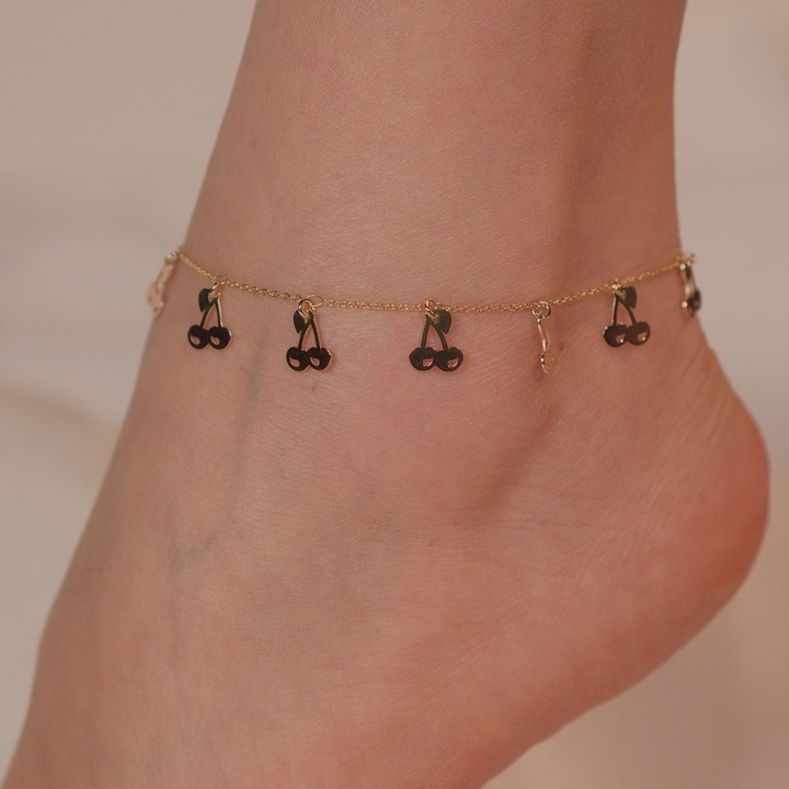 Bratara de picior din argint placat cu aur galben, Cherry Bomb