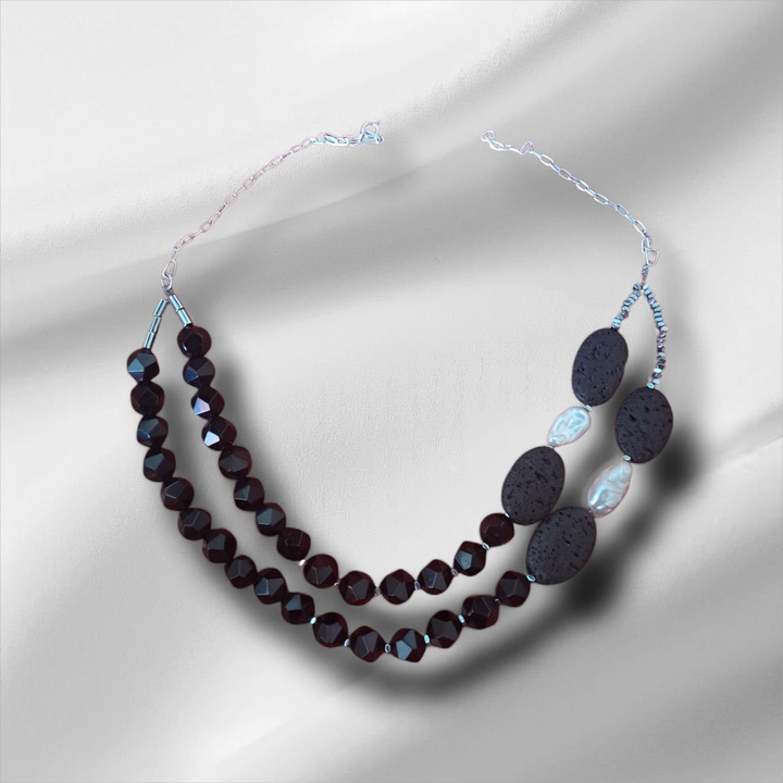 Colier pietre semipretioase si inchizatoare argint 925, creatie proprie, handmade