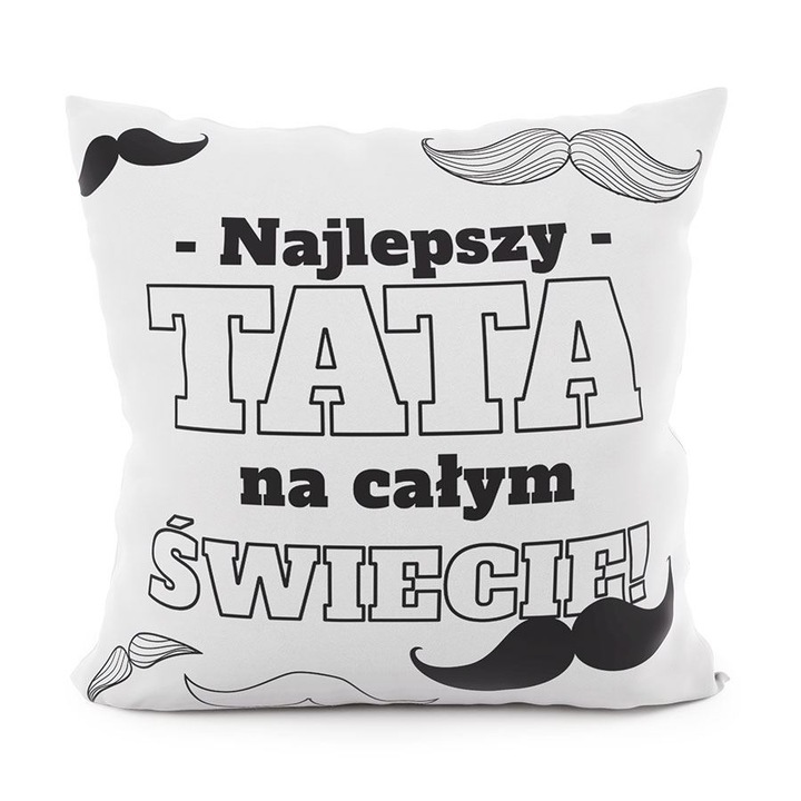 Párnahuzat Markizeta A Legjobb Apa, bársony, 100% poliészter, apáknak szánt mintával, cipzárral, fehér, 40x40 cm