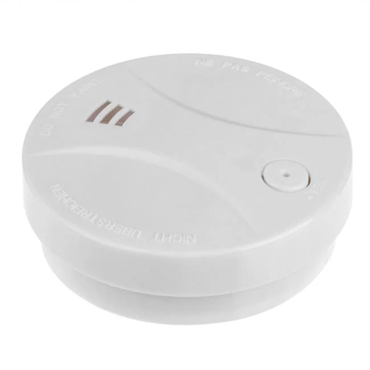 Detector Fum din Plastic Alb cu Baterii 10.3cm