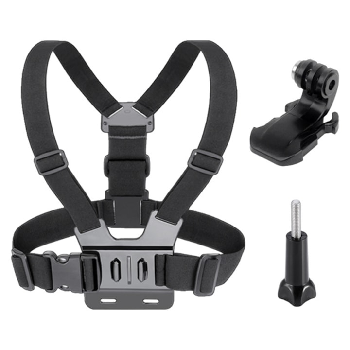 Set Accesorii Prindere Ham de Piept pentru GoPro, negru