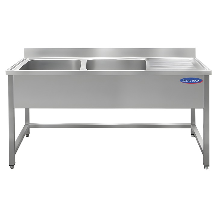 Spalator inox 2 cuve pe stanga 500x500x300 si picurator Ideal Inox 1600x700x850 AISI 304
