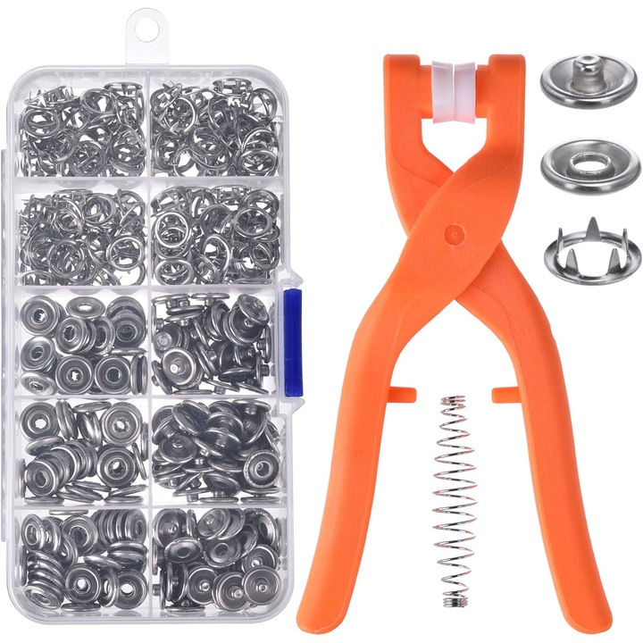 50 darabos fém tűzőkapocs készlet fogóval – Kéziszerszám és szerveződoboz barkács varrásokhoz ruhákon, táskákon és kiegészítőkön