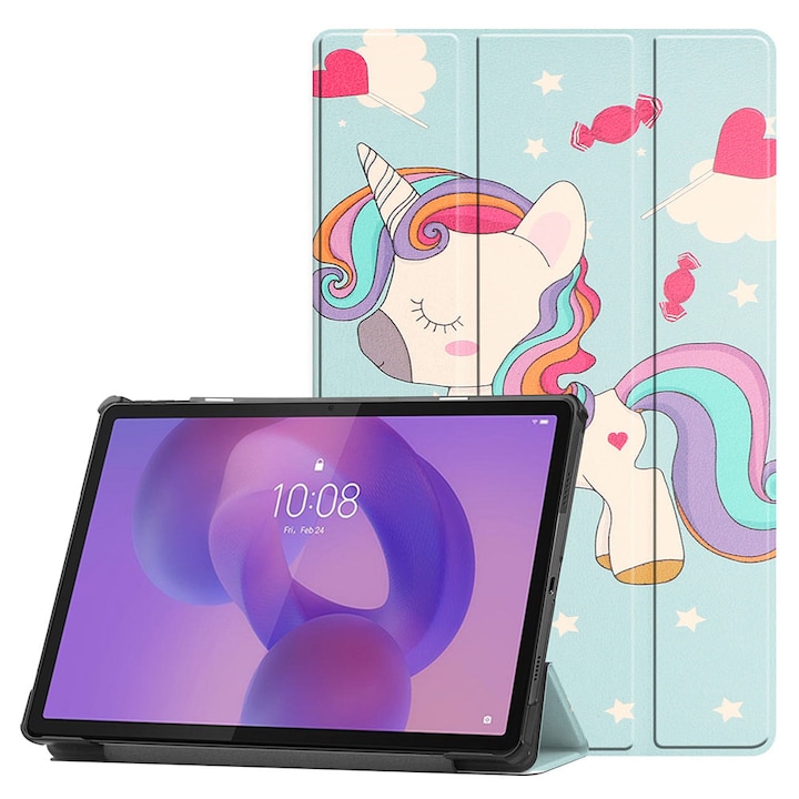 Husa pentru Honor Pad 10 12.1 inch tip stand functie sleep/wake-up si inchidere magnetica, protectie 360 - Unicorn