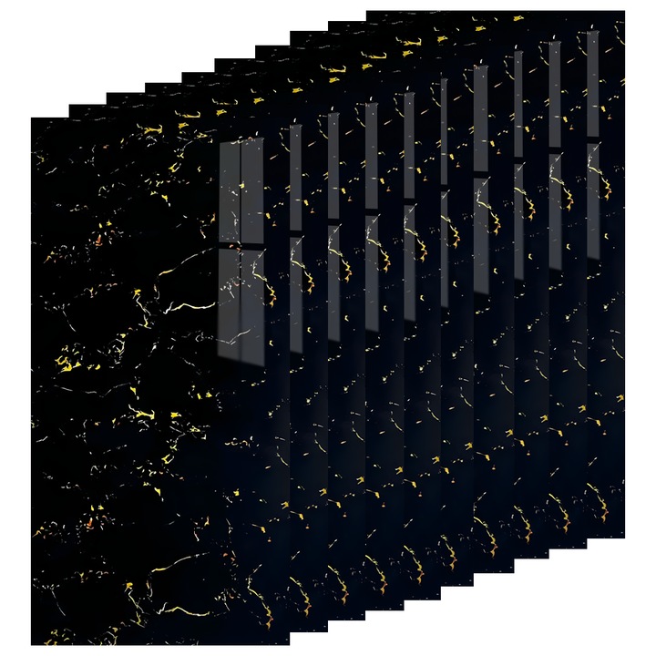 Set 10x Tapet Marmura Premium 3D Teno®, suprafata acoperire 1.8 mp, autoadeziv, waterproof, usor de montat, design modern, 30x60 cm, model 54, negru/auriu