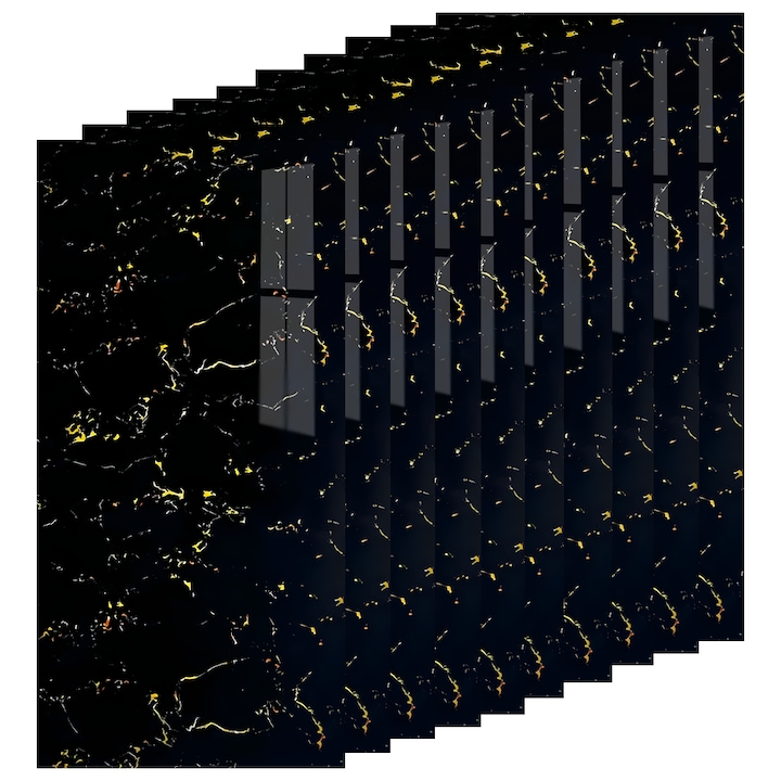 Set 20x Tapet Marmura Premium 3D Teno®, suprafata acoperire 3.6 mp, autoadeziv, waterproof, usor de montat, design modern, 30x60 cm, model 54, negru/auriu