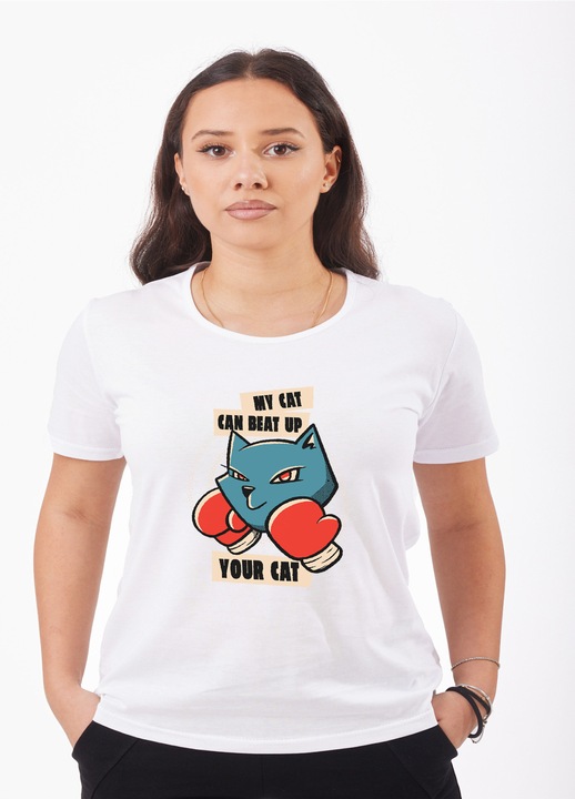 Női póló Cat Boxing Brag mintával