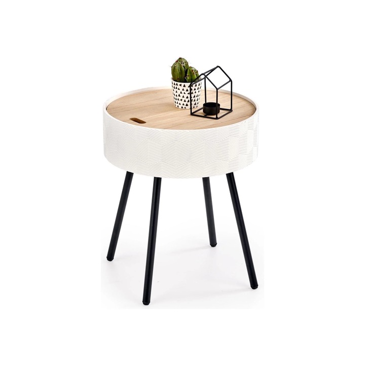 Masuta cafea Aura, 38x38x45 cm, stejar/alb