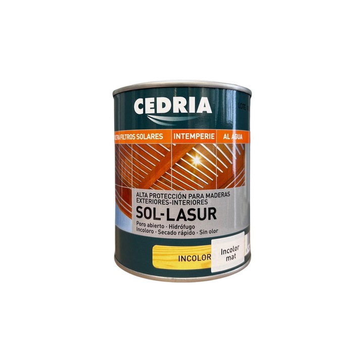 Lazura pentru lemn incolora Cedria Sol, Mat, 750 ml, fin si elastic, cu protectie UV