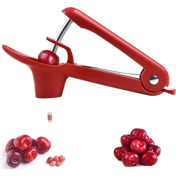 Dispozitiv de scos samburi Flo, Manual, pentru Cirese/Masline, Ergonomic, Rosu, 20.5x3.8x13cm