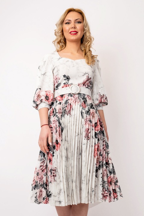 Rochie Dama Plisata Eleganta Zina, Alb