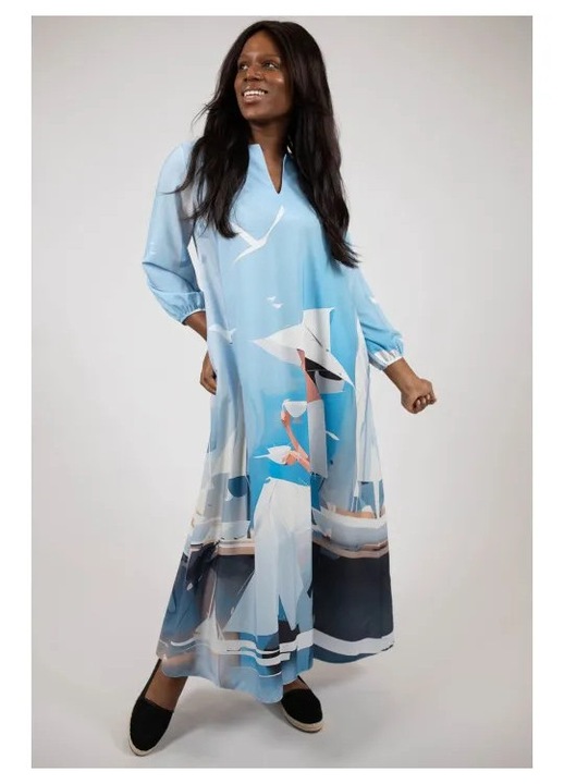 Rochie maxi cu buzunare si maneca lunga lady and the sea, Multicolor, One Size