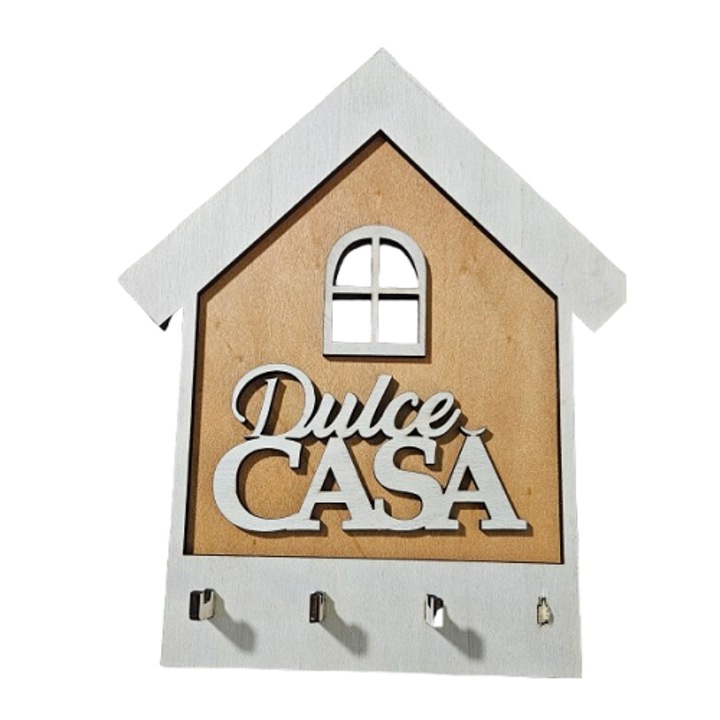Suport chei Euro Sangift Dulce Casa 4 cârlige, natur, 22x27cm