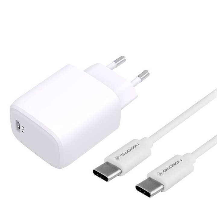Incarcator de retea GoGEN ACHPD 120, 20W/3A, cablu USB-C/USB-C, 1 metru, alb