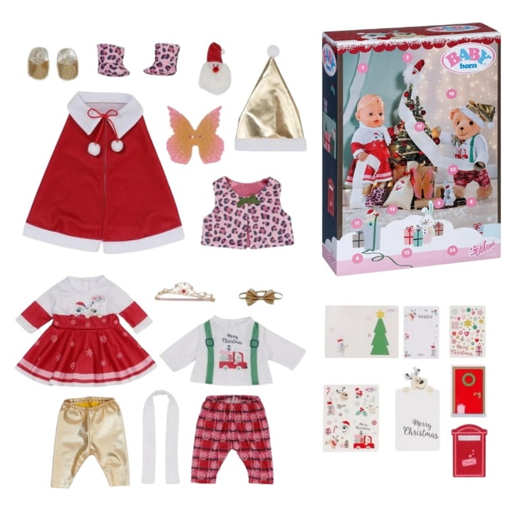 Baby Born адвент календар, 24 изненади, аксесоари и празнични тоалети, съвместими с 43 см кукли