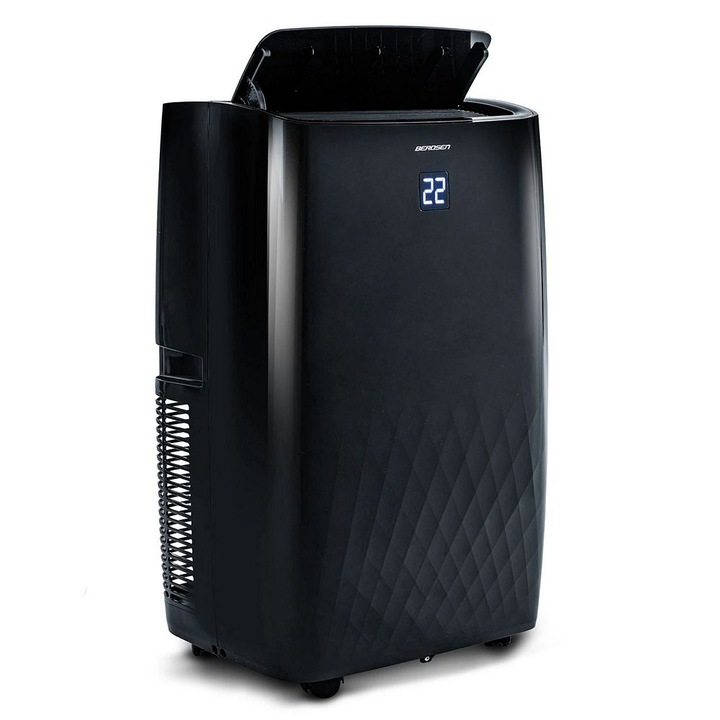 Aer conditionat portabil, 5 in1, raceste, incalzeste, dezumidifica, aeriseste si mod noapte, design minimalist, afisaj LCD, panou de control tactil, aplicatie Tuya Smart Remote Control, 4000 W, negru