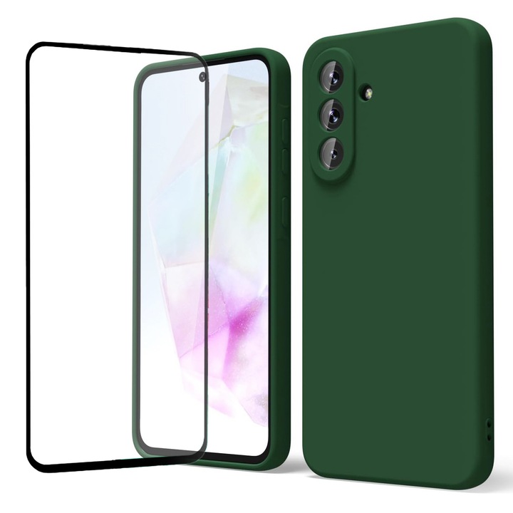 Set Husa si Folie de protectie pentru Samsung Galaxy A36 Daden® Silicon Soft, Ultra Slim, Protectie sporita, Interior de microfibra, Verde