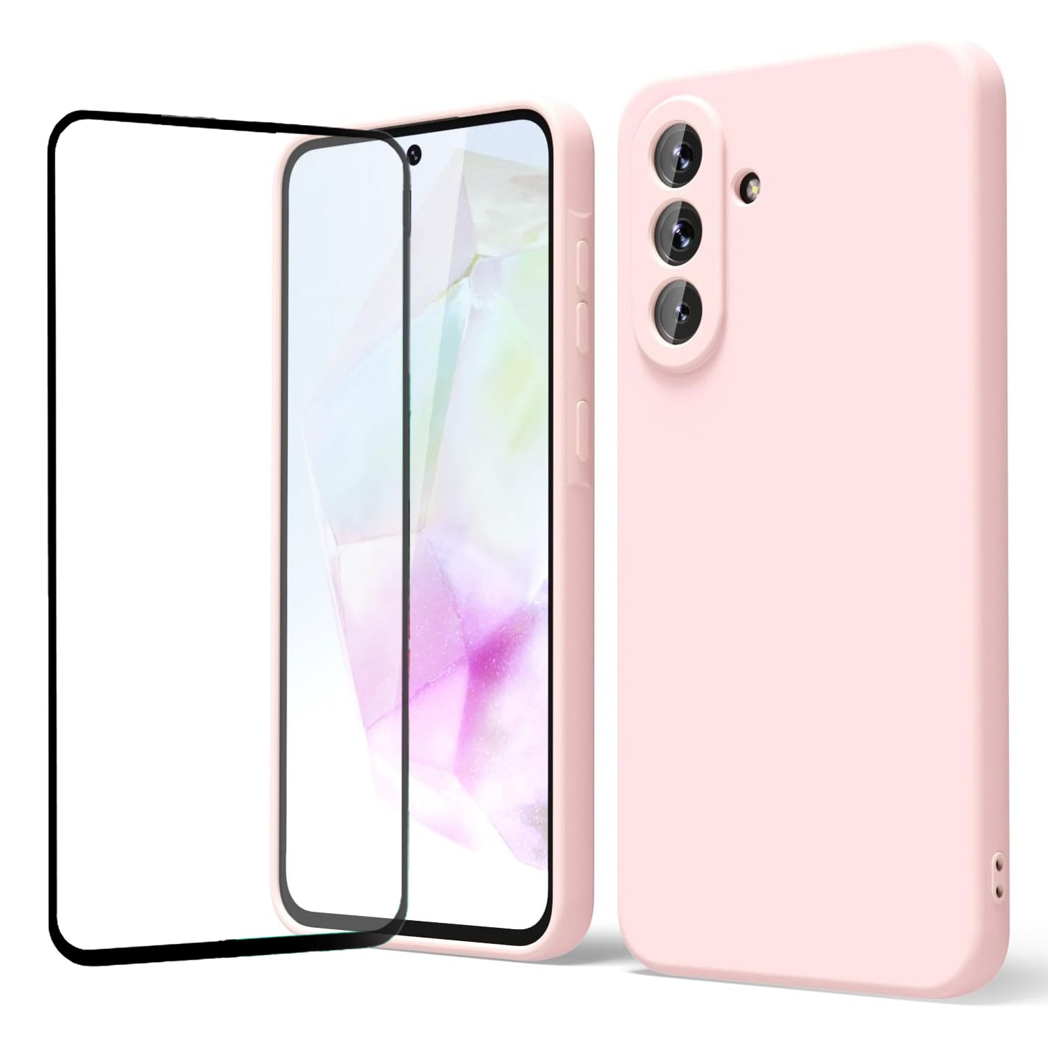 Set Husa si Folie de protectie pentru Samsung Galaxy A36 Daden® Silicon Soft, Ultra Slim, Protectie sporita, Interior de microfibra, Roz