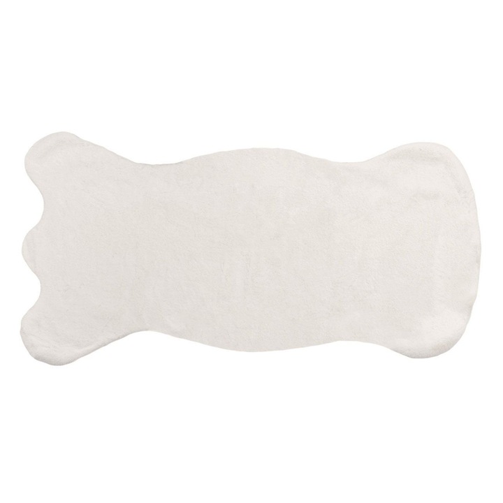 Covoras Decorativ Imitatie Blana Rabbit Ecru Forma Animal 80x150cm cu Baza Antiderapanta