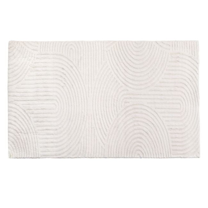 Covoras decorativ, cu aspect de blanita, model curcubeu reliefat, interior cu suprafata antiderapanta, 150x100 cm, crem