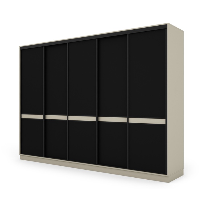 Dulap, Meblast, Premium Lucrate Manual, 340 cm x 244 cm, Sifonier, Pal 18 mm, Hdf De 3 mm, Pvc 0.8 mm, Bej Casmir/Negru, Hardware Negru