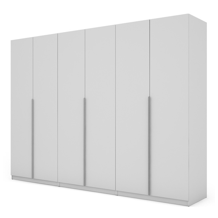 Dulap, Meblast, Premium Lucrate Manual, 230 cm x 220Cm x 59 cm, Sifonier, Pal 18 mm, Hdf De 3 mm, Pvc 0.8 mm, Numar De Usi 6, Numar De Sertare 4, Alb, Manere Din Aluminiu