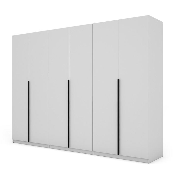 Dulap, Meblast, Premium Lucrate Manual, 230 cm x 220Cm x 59 cm, Sifonier, Pal 18 mm, Hdf De 3 mm, Pvc 0.8 mm, Numar De Usi 6, Numar De Sertare 4, Alb, Manere Negre