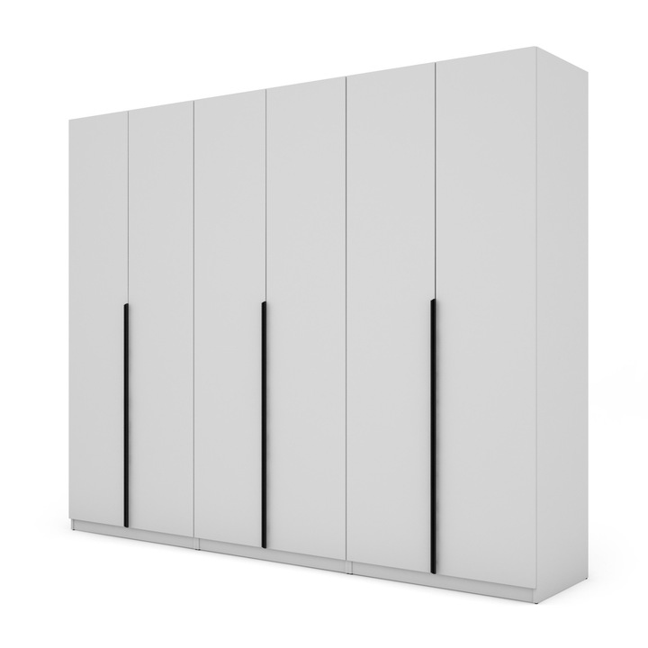 Dulap, Meblast, Premium Lucrate Manual, 282 cm x 230 cm x 59 cm, Sifonier, Pal 18 mm, Hdf De 3 mm, Pvc 0.8 mm, Numar De Usi 6, Alb, Manere Negre