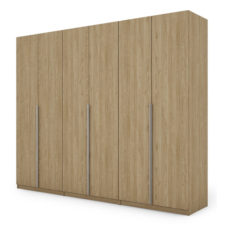 Dulap, Meblast, Premium Lucrate Manual, 282 cm x 230 cm x 59 cm, Sifonier, Pal 18 mm, Hdf De 3 mm, Pvc 0.8 mm, Numar De Usi 6, Stejar Uns Cu Ulei, Manere Din Aluminiu