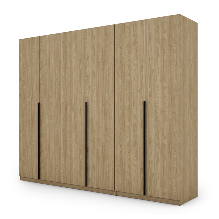 Dulap, Meblast, Premium Lucrate Manual, 282 cm x 230 cm x 59 cm, Sifonier, Pal 18 mm, Hdf De 3 mm, Pvc 0.8 mm, Numar De Usi 6, Stejar Uns Cu Ulei, Manere Negre