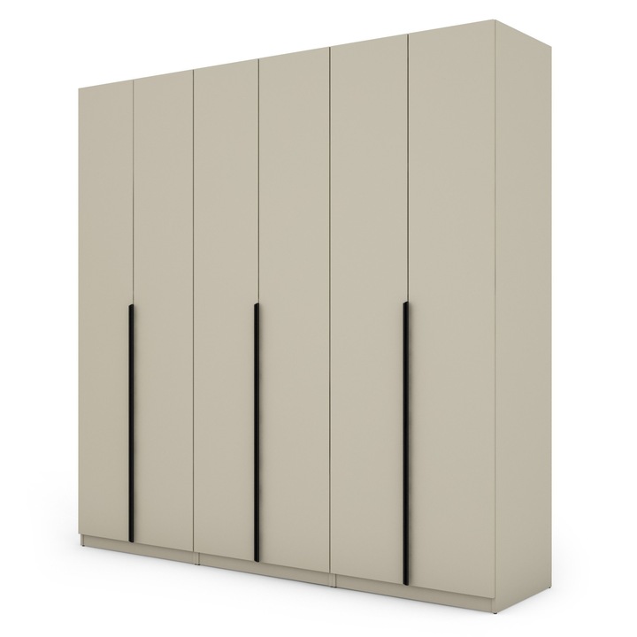 Dulap, Meblast, Premium Lucrate Manual, 240 cm x 240 cm x 59 cm, Sifonier, Pal 18 mm, Hdf De 3 mm, Pvc 0.8 mm, Numar De Usi 6, Bej Casmir, Manere Negre