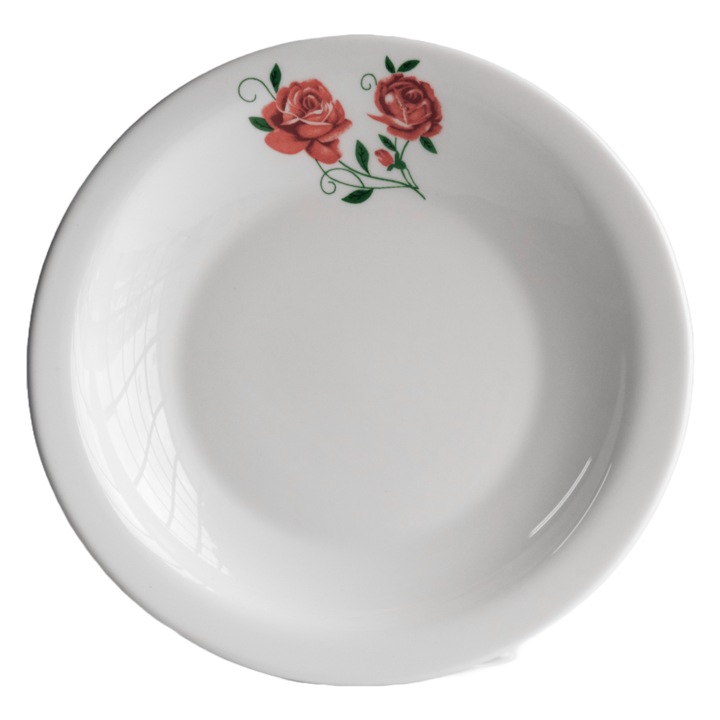 Farfurie adâncă, 22.5cm, decorată cu trandafiri, Opal, alb
