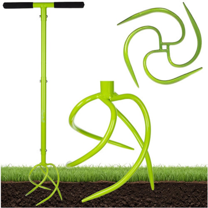 Cultivator manual de gradina, afanare si aerare sol, inaltime reglabila 90-100 cm, manere antiderapante