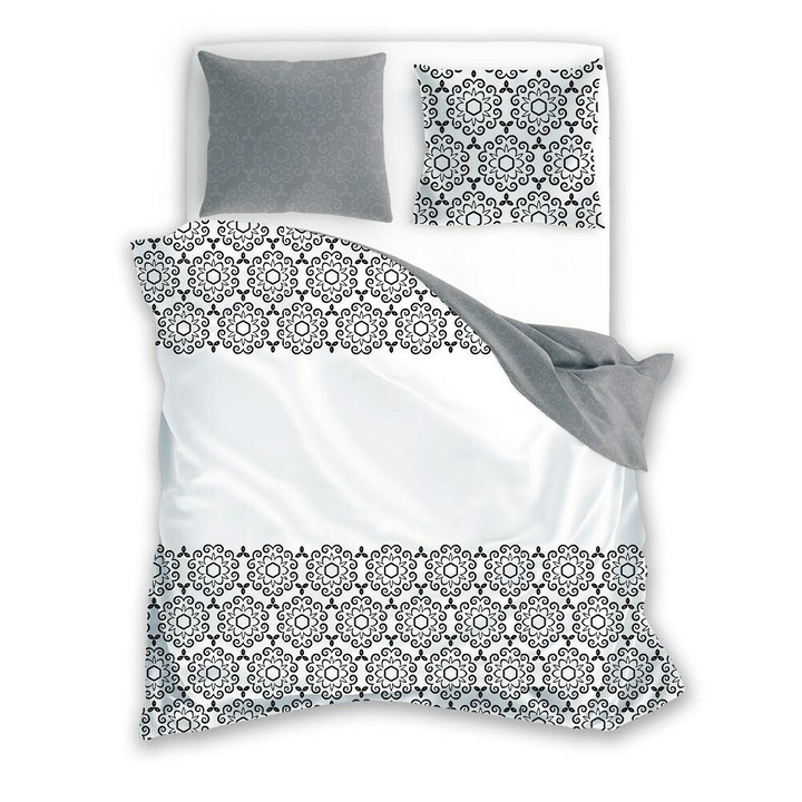 Lenjerie de pat, Faro, 140x200cm, bumbac, 2 piese, gri, alb